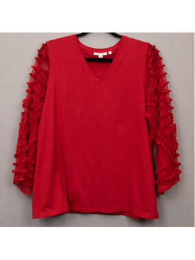 Chico's red sheer ruffle sleeve top-2